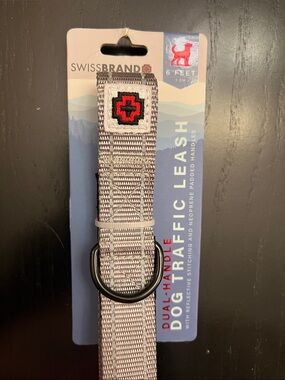 SwissBrand Dual Handle Dog Leash Reflective 6 Feet Gray Silver